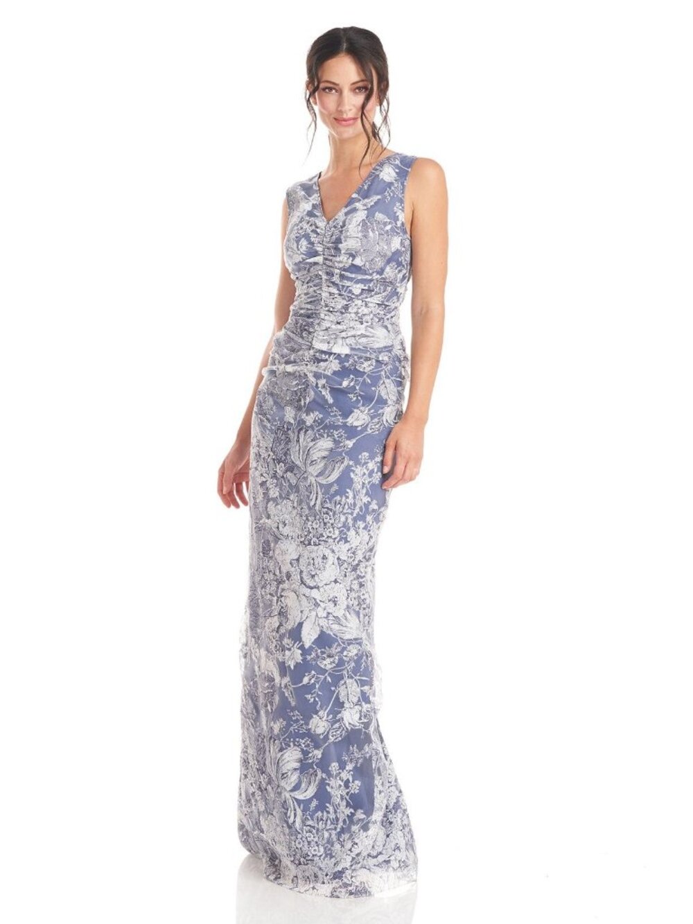 🆕JS COLLECTIONS Maddison Column Shirred Gown Dress Blue 6 - Picture 2 of 16